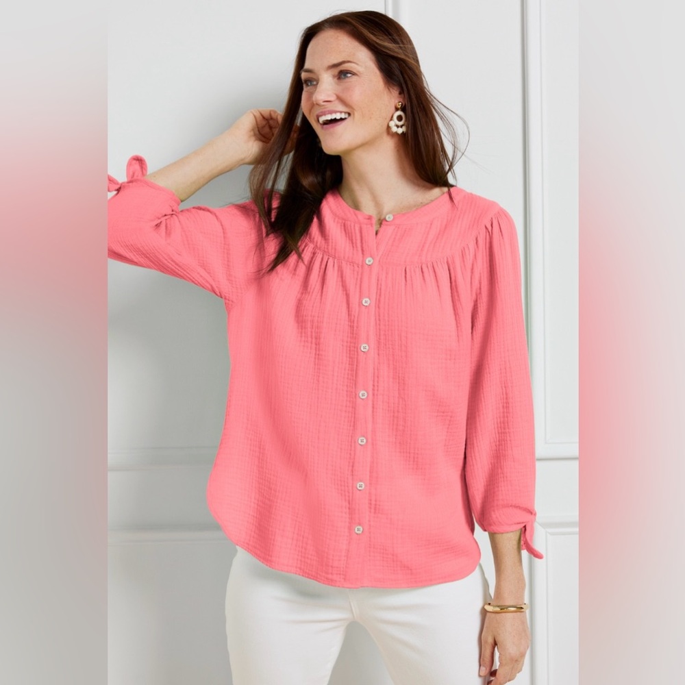 Talbots Airy Gauze Tie Sleeve Top Large